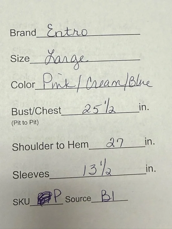 Entro Floral Blouse V Neck Boho Top Pink Blue Cream Large Spring Summer Chic - Picture 9 of 9